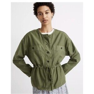 Madewell Claremont Drawstring Palm Tree Green Military Jacket Size Small Army